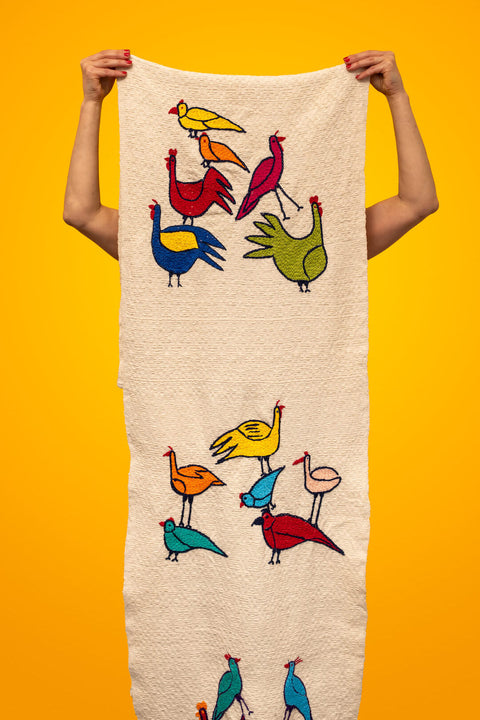 “Birds” Table Runner, Off-White, 250 cm x 55 cm