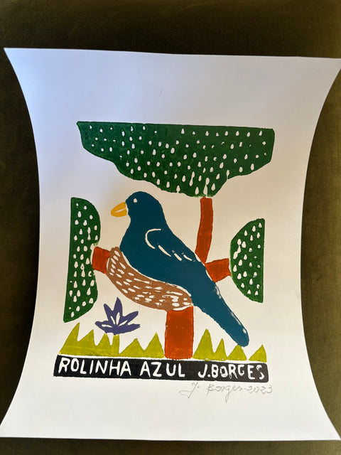 "Rolinha Azul" Woodcut Print by J. Borges, Signed By The Artist
