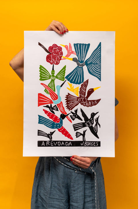"A Revoada" Woodcut Print by J. Borges, Signed By The Artist