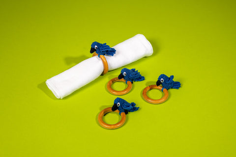 Macaw Napkin Ring, Set of 4, Blue