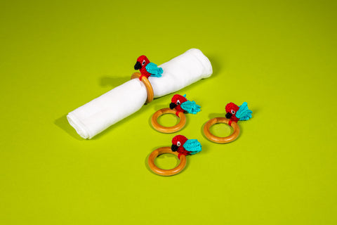 Macaw Napkin Ring, Set of 4, Red