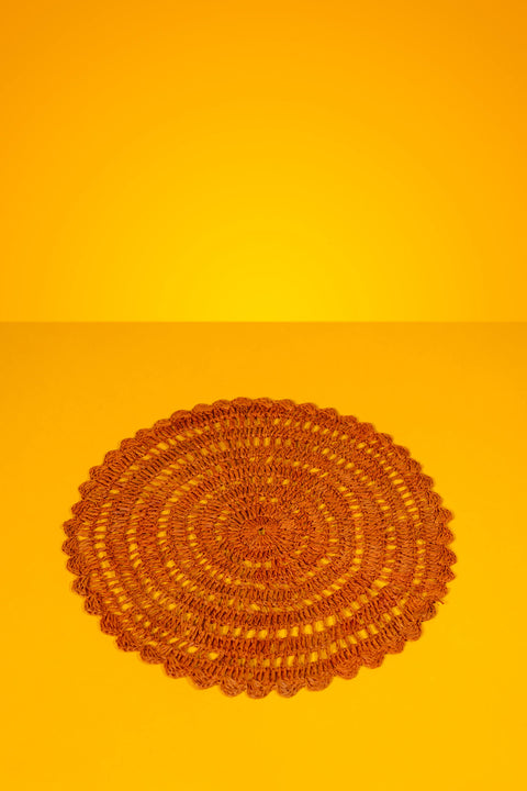 Round Crochet Buriti Tray Towel, 25 cm, Orange