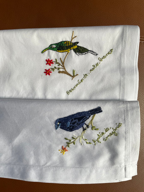 Hand Embroidered Percal Napkins, set of 2