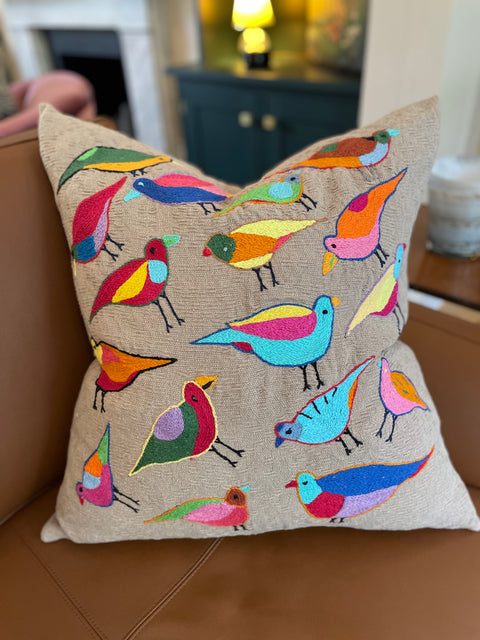 “Birds” in Beige Large Cushion, 58 cm x 58 cm