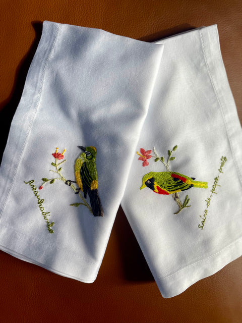 Hand Embroidered Percal Napkins, set of 2