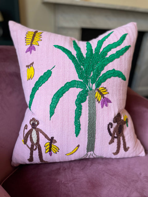 “Monkeys” in Pink Large Cushion, 58 cm x 58 cm