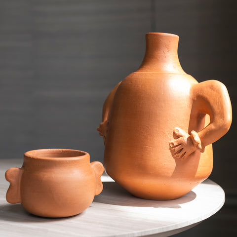 “Xamã” Tapajonic Ceramic Carafe and Cup Set Handcrafted by Jefferson Paiva