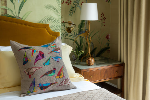 “Birds” in Beige Large Cushion, 58 cm x 58 cm