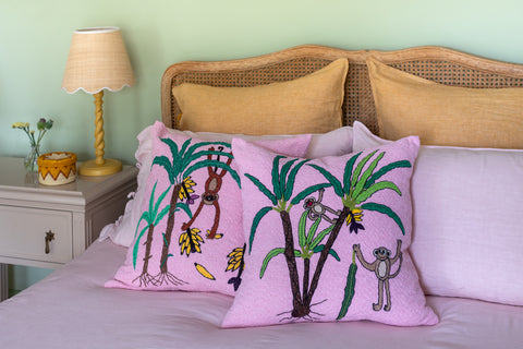 “Monkeys” in Pink Large Cushion, 58 cm x 58 cm