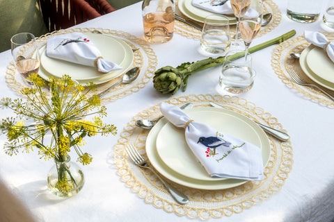 Hand Embroidered Percal Napkins, set of 2