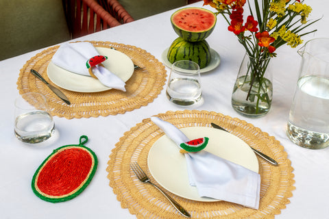 Round Crochet Buriti Placemats 40 cm, Natural