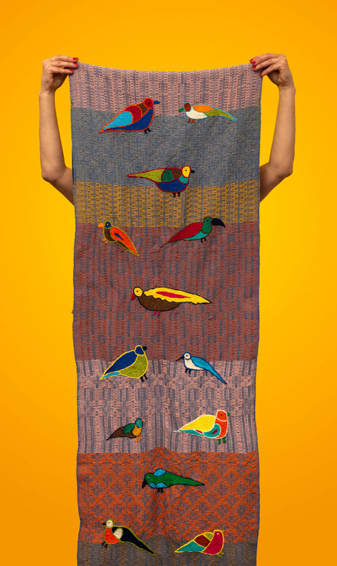 “Birds” Table Runner, Grey, 250 cm x 55 cm
