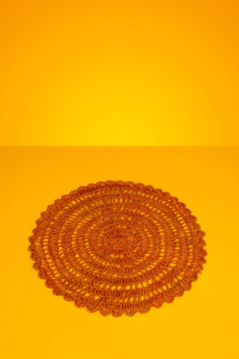 Round Crochet Buriti Tray Towel, 25 cm, Orange