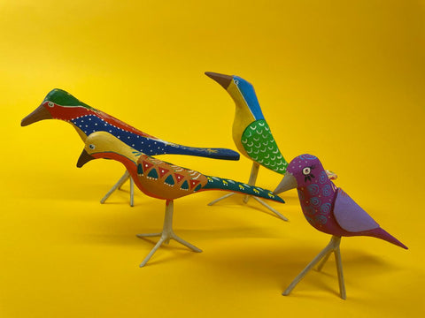 Colourful Bird Wooden Small Sculpture by artists Jamile and Jailton