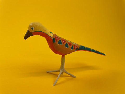 Colourful Bird Wooden Small Sculpture by artists Jamile and Jailton