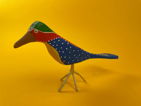 Colourful Bird Wooden Small Sculpture by artists Jamile and Jailton