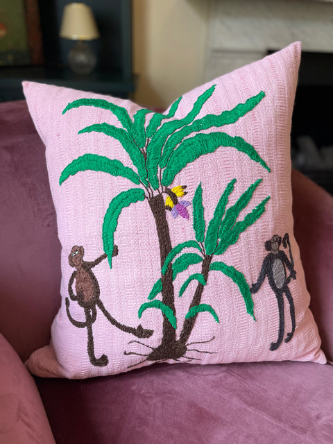 “Monkeys” in Pink Large Cushion, 58 cm x 58 cm