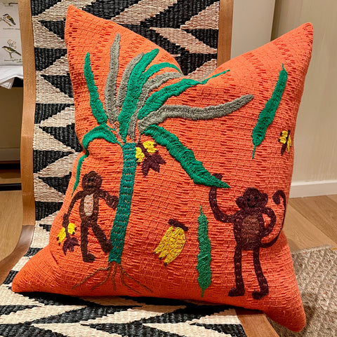 “Monkeys” in Orange Large Cushion, 58 cm x 58 cm