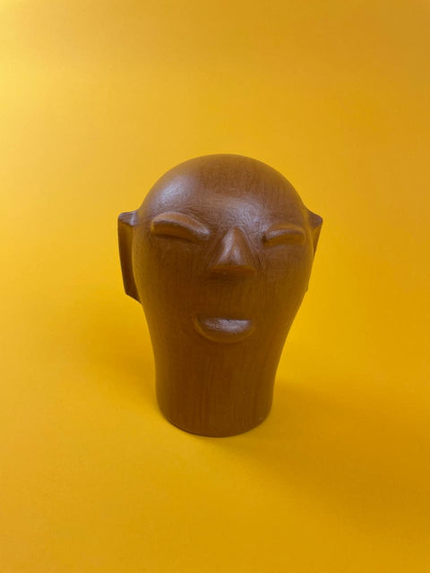 “Woman’s Head” Small Wooden Sculpture by artist Cida Lima